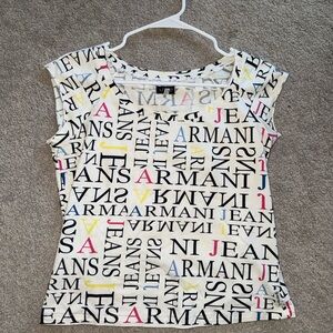 Armani Jeans Vintage Y2K Women's Multicolor Logo Graphic Top